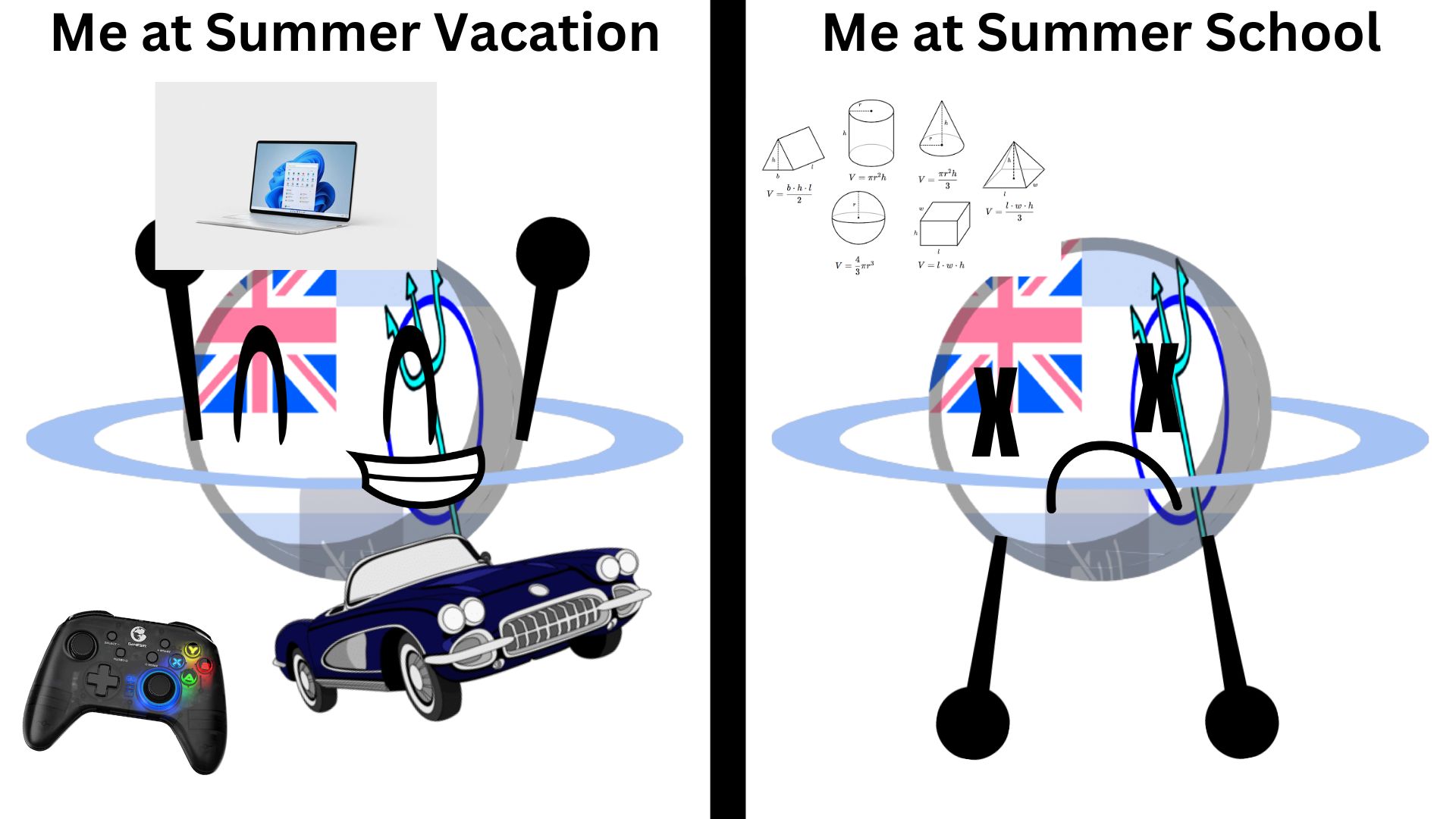 High Quality Me at Summer Vacation and me at Summer School Blank Meme Template