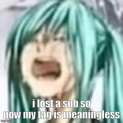 miku depression | i lost a sub so now my tag is meaningless | image tagged in miku depression | made w/ Imgflip meme maker