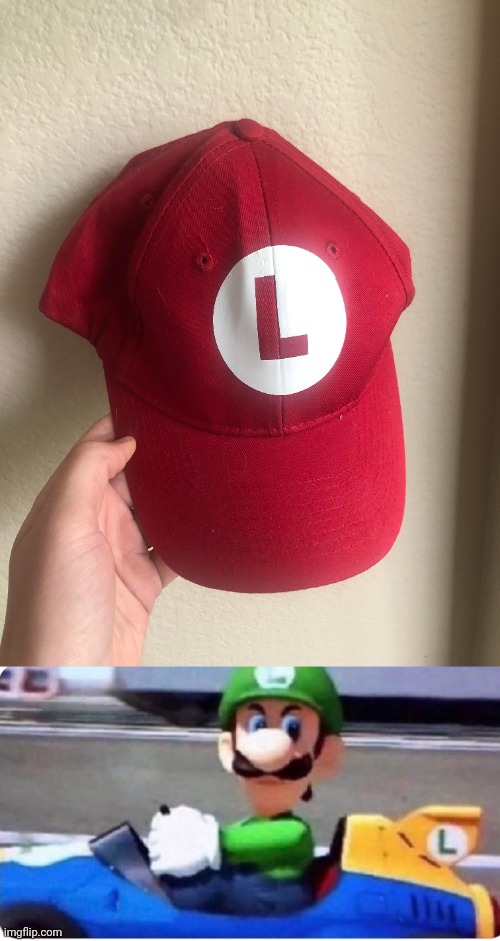 Red L hat | image tagged in angry luigi,red,hat,you had one job,memes,luigi | made w/ Imgflip meme maker