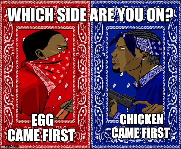 so? | EGG CAME FIRST; CHICKEN CAME FIRST | image tagged in which side are you on,egg,chicken | made w/ Imgflip meme maker