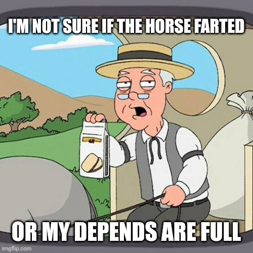 Pepperidge Farm Remembers Meme | I'M NOT SURE IF THE HORSE FARTED; OR MY DEPENDS ARE FULL | image tagged in memes,pepperidge farm remembers | made w/ Imgflip meme maker