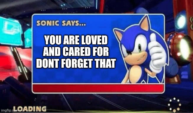 Never forget it | YOU ARE LOVED AND CARED FOR DONT FORGET THAT | image tagged in sonic says | made w/ Imgflip meme maker