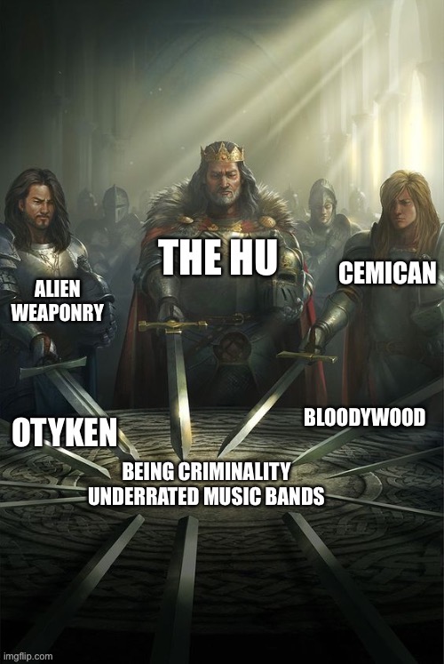 5 Criminality Underrated Bands | image tagged in knights of the round table,music,music meme,musicians,rock,metal | made w/ Imgflip meme maker