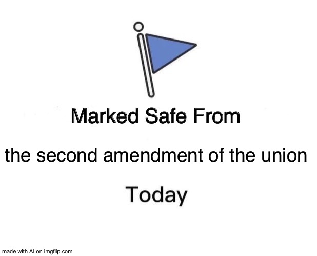 Oh god AI wo | the second amendment of the union | image tagged in memes,marked safe from | made w/ Imgflip meme maker