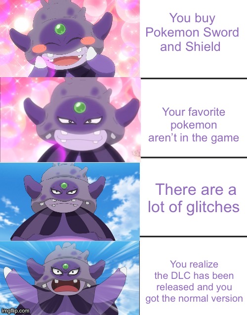 God… i didn’t even know a DLC for the game existed | You buy Pokemon Sword and Shield; Your favorite pokemon aren’t in the game; There are a lot of glitches; You realize the DLC has been released and you got the normal version | image tagged in slowking template | made w/ Imgflip meme maker