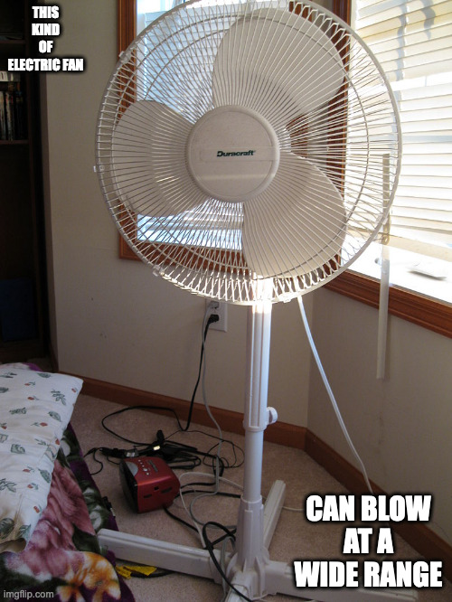 Elevated Electric Fan | THIS KIND OF ELECTRIC FAN; CAN BLOW AT A WIDE RANGE | image tagged in fans,memes | made w/ Imgflip meme maker