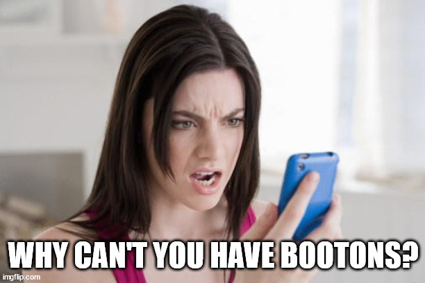 cellphone | WHY CAN'T YOU HAVE BOOTONS? | image tagged in cellphone | made w/ Imgflip meme maker