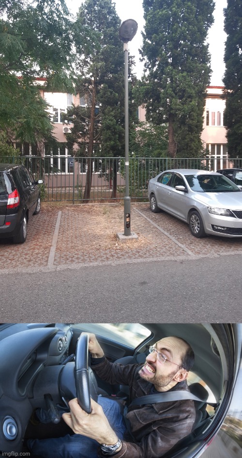 Parking lot | image tagged in angry driver,parking lot,pole,memes,you had one job,parking | made w/ Imgflip meme maker
