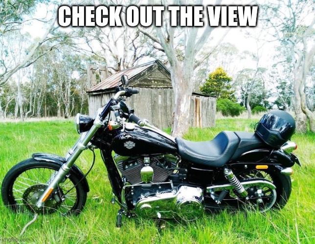Really beautiful | CHECK OUT THE VIEW | image tagged in motorcycle | made w/ Imgflip meme maker