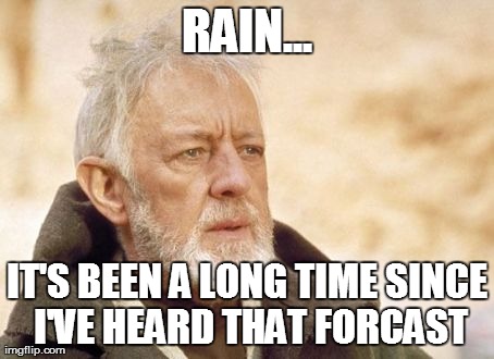 Obi Wan Kenobi | RAIN... IT'S BEEN A LONG TIME SINCE I'VE HEARD THAT FORCAST | image tagged in memes,obi wan kenobi | made w/ Imgflip meme maker