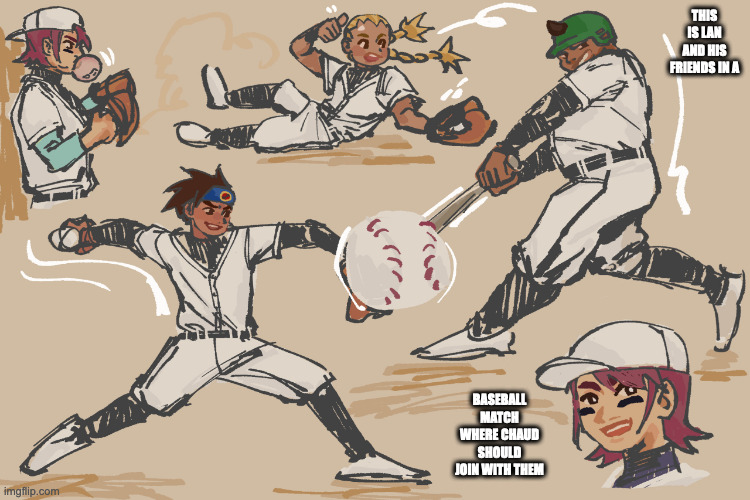 ACDC Baseball Team | THIS IS LAN AND HIS FRIENDS IN A; BASEBALL MATCH WHERE CHAUD SHOULD JOIN WITH THEM | image tagged in megaman battle network,memes | made w/ Imgflip meme maker