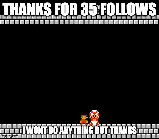 Thank You Mario | THANKS FOR 35 FOLLOWS; I WONT DO ANYTHING BUT THANKS | image tagged in thank you mario | made w/ Imgflip meme maker