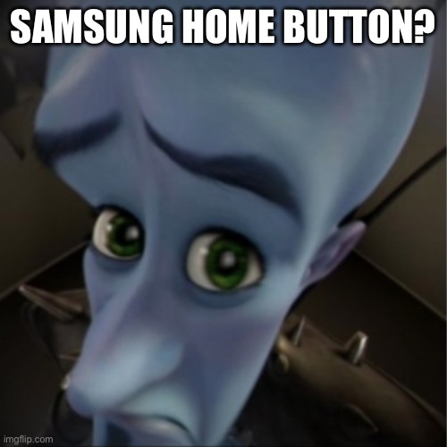 Megamind peeking | SAMSUNG HOME BUTTON? | image tagged in megamind peeking | made w/ Imgflip meme maker