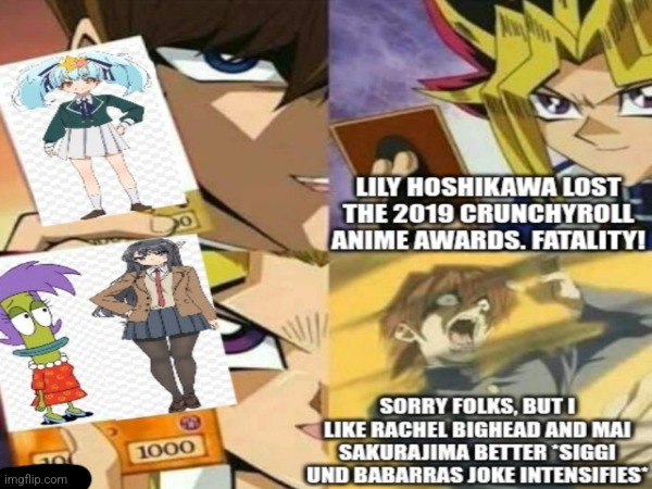 Mentioning that Lily Hoshikawa is the best girl in Zombie Land Saga will get you targeted by Mai Sakurajima & Rachel Bighead | image tagged in rocko's modern life,zombie,anime | made w/ Imgflip meme maker