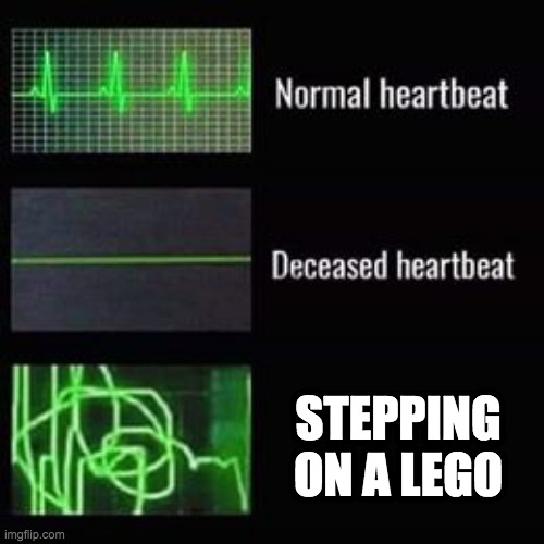 heartbeat rate | STEPPING ON A LEGO | image tagged in heartbeat rate | made w/ Imgflip meme maker