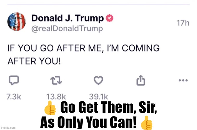 Good Will Triumph Over Evil | 👍Go Get Them, Sir,
As Only You Can!👍 | image tagged in politics,potus45,donald trump,good vs evil,americans,taking back america | made w/ Imgflip meme maker