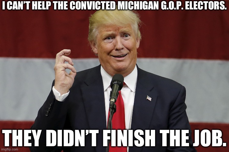 The Big House | I CAN’T HELP THE CONVICTED MICHIGAN G.O.P. ELECTORS. THEY DIDN’T FINISH THE JOB. | image tagged in twat trumo,memes,donald trump,michigan | made w/ Imgflip meme maker