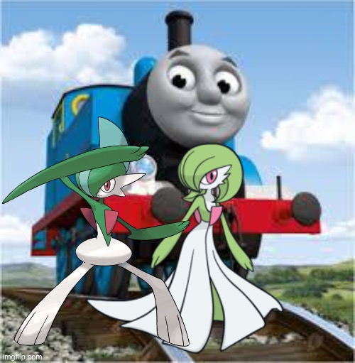 Gallade and Gardevoir hanging out with Thomas | image tagged in thomas the train | made w/ Imgflip meme maker