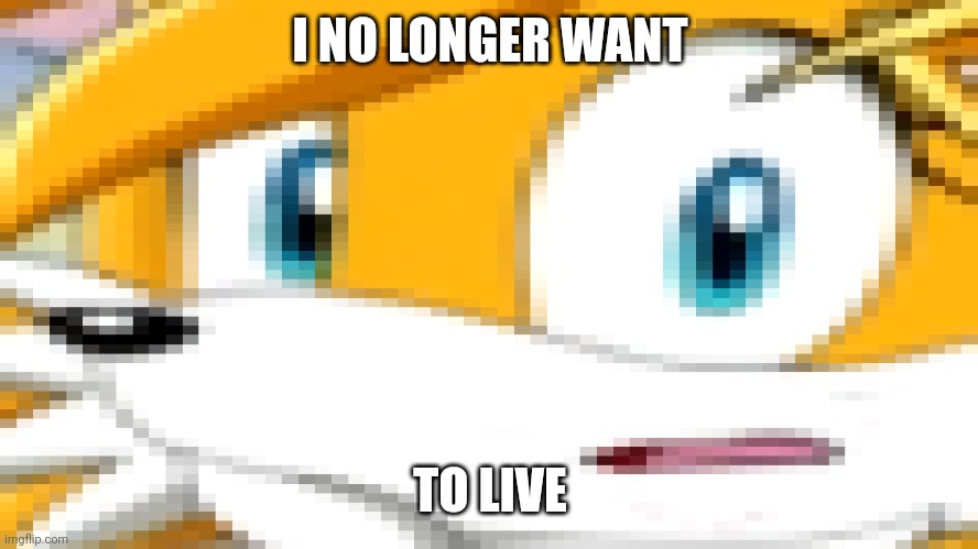 Crispy Tailsko stare | I NO LONGER WANT TO LIVE | image tagged in crispy tailsko stare | made w/ Imgflip meme maker