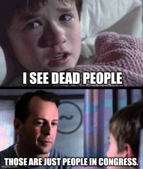 They look dead but they're alive. | I SEE DEAD PEOPLE; THOSE ARE JUST PEOPLE IN CONGRESS. | image tagged in i see dead people | made w/ Imgflip meme maker