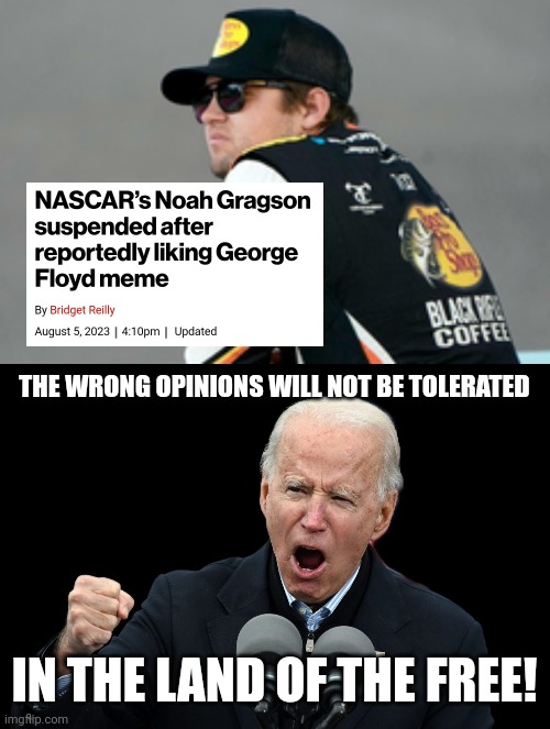 You're not allowed to have an opinion. | THE WRONG OPINIONS WILL NOT BE TOLERATED; IN THE LAND OF THE FREE! | image tagged in joe biden fist | made w/ Imgflip meme maker
