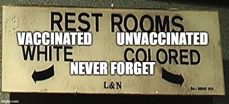 segregation | VACCINATED         UNVACCINATED; NEVER FORGET | image tagged in segregation | made w/ Imgflip meme maker