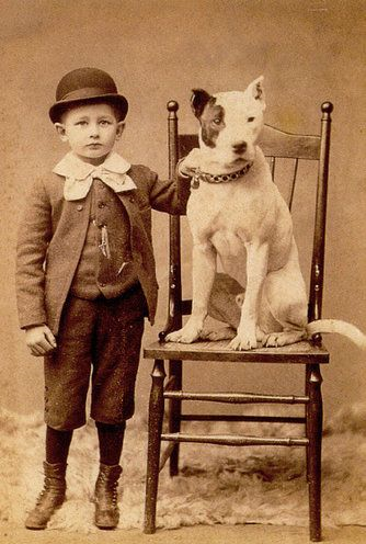 High Quality old timey kid with pitbull Blank Meme Template