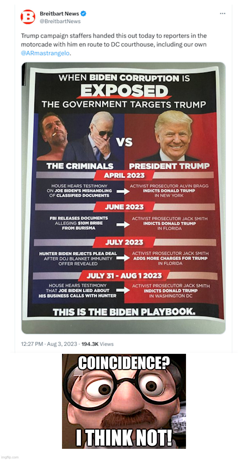 The Biden vs Trump Timeline: Coincidence? I Think Not! | image tagged in joe biden,doj,corruption,donald trump,indictment,witch hunt | made w/ Imgflip meme maker