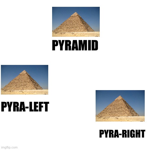 Pyra-what? | PYRAMID; PYRA-LEFT; PYRA-RIGHT | image tagged in dad joke | made w/ Imgflip meme maker