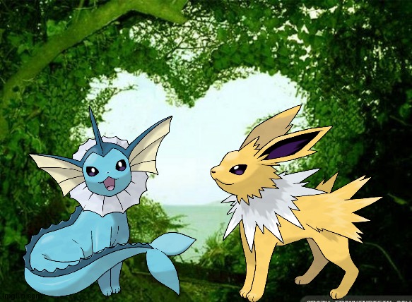 Jolteon and Vaporeon enjoying a romantic moment | image tagged in nature heart | made w/ Imgflip meme maker