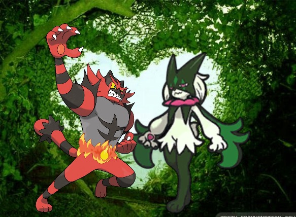 Incineroar and Meowscarada enjoying a romantic moment | image tagged in nature heart | made w/ Imgflip meme maker