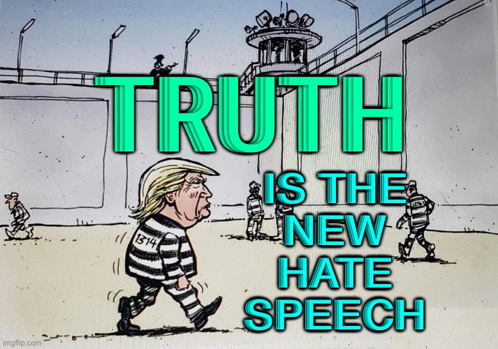 Truth is the new hate speech | TRUTH; IS THE 
NEW 
HATE 
SPEECH | image tagged in donald trump's next residence - jail prison | made w/ Imgflip meme maker