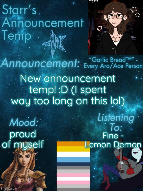 Well, all that matters is that I’m proud of it | New announcement temp! :D (I spent way too long on this lol); Fine - Lemon Demon; proud of myself | image tagged in starr s temp 3 | made w/ Imgflip meme maker