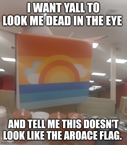 IT DOES AND YOU CAN'T CHANGE MY MIND | I WANT YALL TO LOOK ME DEAD IN THE EYE; AND TELL ME THIS DOESN'T LOOK LIKE THE AROACE FLAG. | image tagged in aroace,flag,lgbtq | made w/ Imgflip meme maker