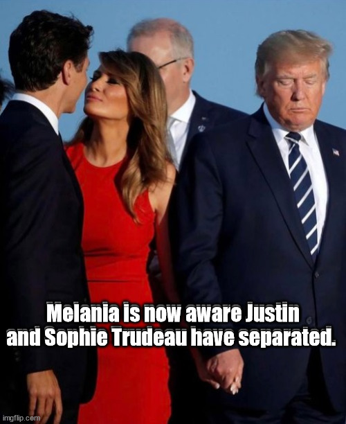 Melania and Justin sitting in a tree, ... | Melania is now aware Justin and Sophie Trudeau have separated. | image tagged in justin trudeau,melania trump,sophie trudeau | made w/ Imgflip meme maker