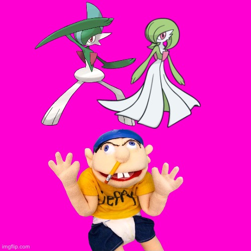 Jeffy loves Gallade and Gardevoir as a couple | image tagged in blank hot pink background,jeffy,pokemon | made w/ Imgflip meme maker