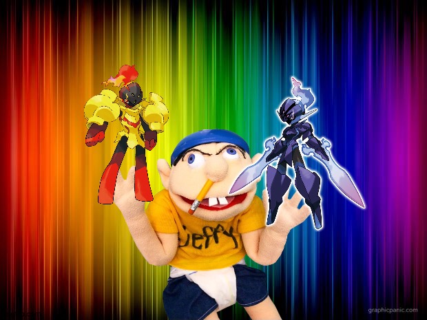 Jeffy is a huge fan of Ceruledge and Armarouge | image tagged in rainbow background | made w/ Imgflip meme maker