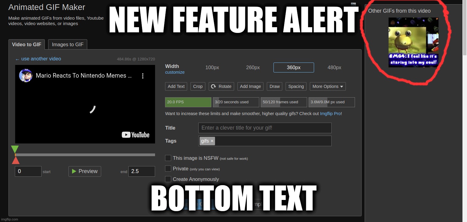 NEW FEATURE ALERT; BOTTOM TEXT | made w/ Imgflip meme maker