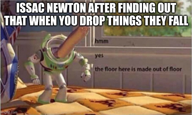 we really calling him smart? | ISSAC NEWTON AFTER FINDING OUT THAT WHEN YOU DROP THINGS THEY FALL | image tagged in hmm yes the floor here is made out of floor | made w/ Imgflip meme maker