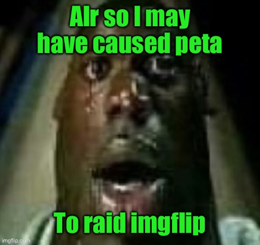 terror | Alr so I may have caused peta; To raid imgflip | image tagged in terror | made w/ Imgflip meme maker
