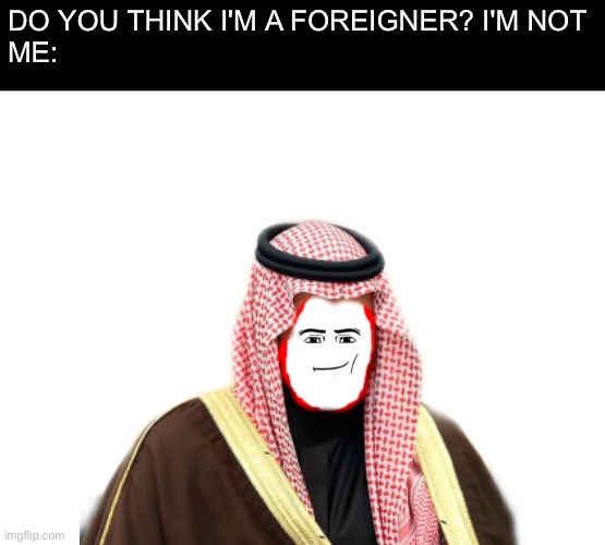 I am arab | DO YOU THINK I'M A FOREIGNER? I'M NOT
ME: | image tagged in arab | made w/ Imgflip meme maker