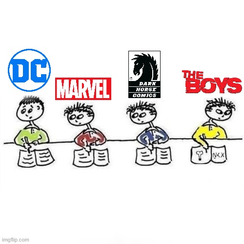 Pretty much | image tagged in copying,dc comics,marvel,dark horse,the boys,garth ennis sucks | made w/ Imgflip meme maker