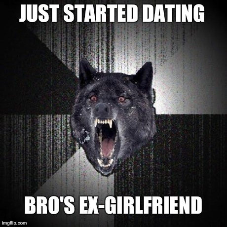 Insanity Wolf Meme | JUST STARTED DATING BRO'S EX-GIRLFRIEND | image tagged in memes,insanity wolf | made w/ Imgflip meme maker