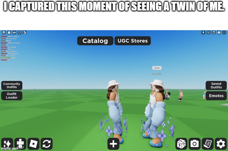 I CAPTURED THIS MOMENT OF SEEING A TWIN OF ME. | image tagged in roblox | made w/ Imgflip meme maker