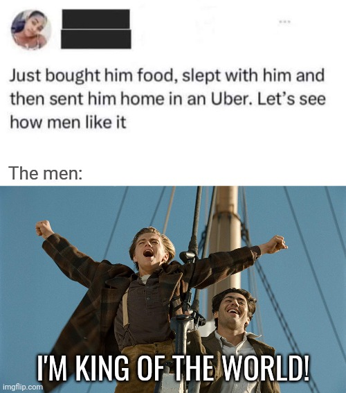 All hail | The men:; I'M KING OF THE WORLD! | image tagged in memes,fun | made w/ Imgflip meme maker