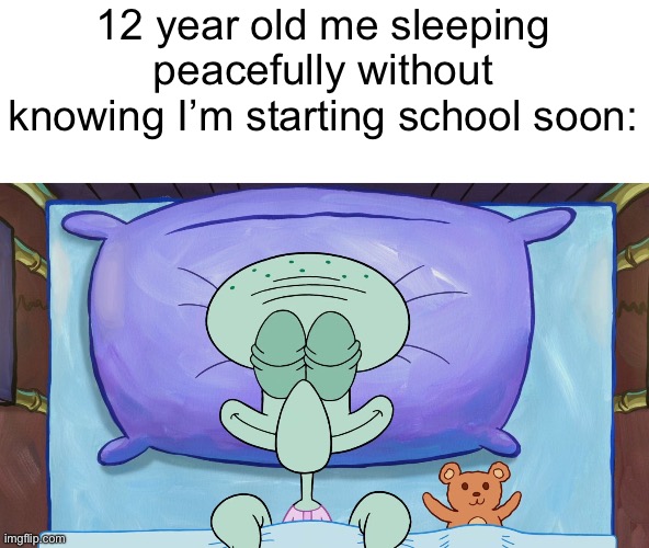 Am i right on this? | 12 year old me sleeping peacefully without knowing I’m starting school soon: | image tagged in squidward sleeping | made w/ Imgflip meme maker