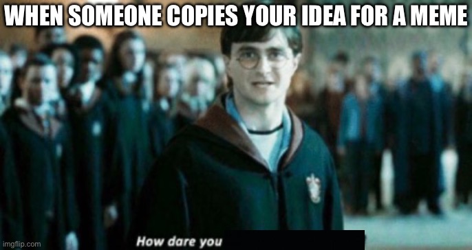 WHEN SOMEONE COPIES YOUR IDEA FOR A MEME | image tagged in how dare you stand where he stood,harry potter,harry potter meme,scum | made w/ Imgflip meme maker