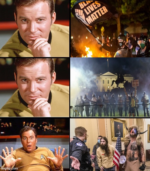 Summer of Love vs January 6th | image tagged in captain kirk meme template | made w/ Imgflip meme maker