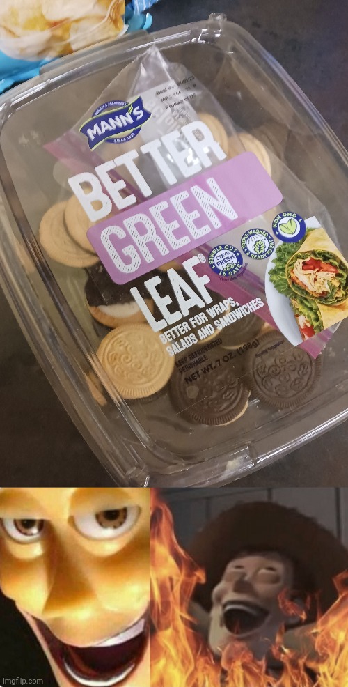 My kind of greens | image tagged in satanic woody no spacing,cookies,oreos,oreo,funny,memes | made w/ Imgflip meme maker