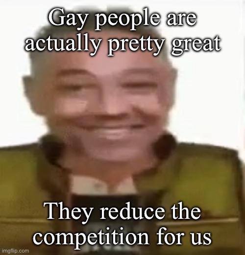 But then there’s lesbians but ig it works the other way around for women so win-win | Gay people are actually pretty great; They reduce the competition for us | image tagged in gustavo vance | made w/ Imgflip meme maker